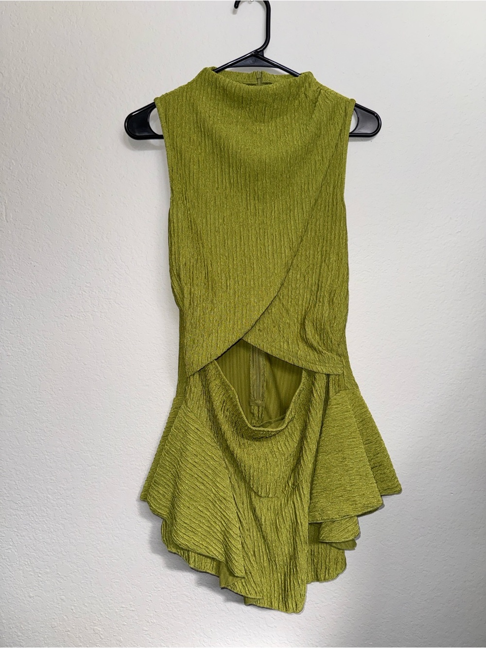Sleeveless Olive Green High-Neck Asymmetrical Ruffle Romper